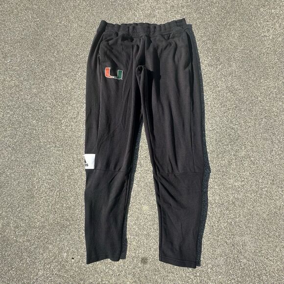 Adidas Miami Hurricanes Sweatpants Mens Medium (29x28) Black Activewear Pants - Picture 1 of 9